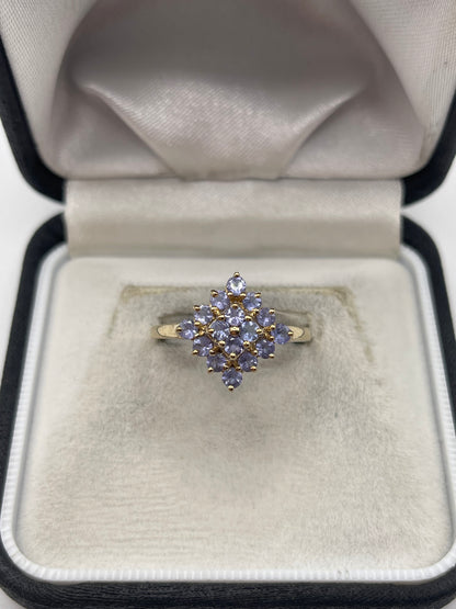 9ct gold tanzanite cluster ring