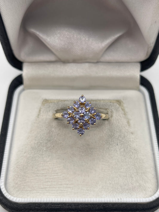 9ct gold tanzanite cluster ring