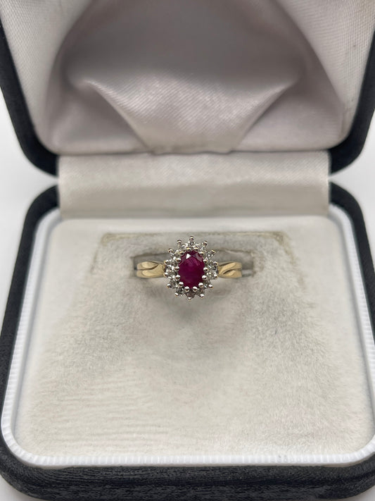 9ct gold ruby and diamond ring