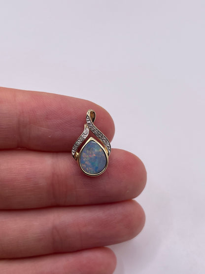 9ct gold opal doublet and diamond pendant