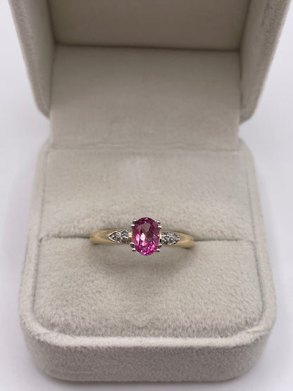 9ct gold pink topaz and diamond ring