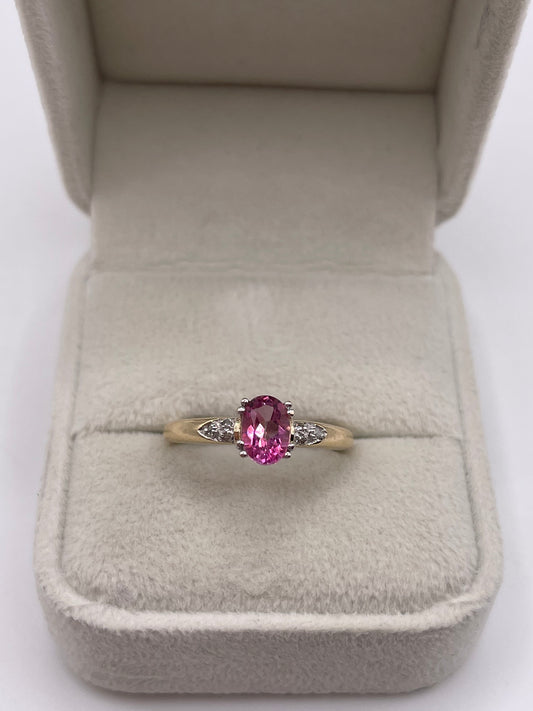 9ct gold pink topaz and diamond ring