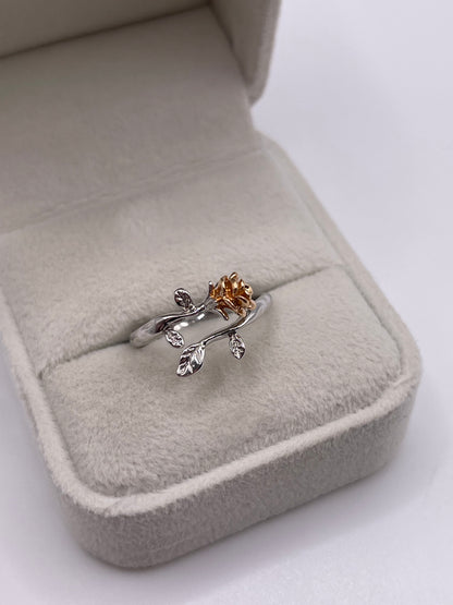 18ct two tone gold rose ring