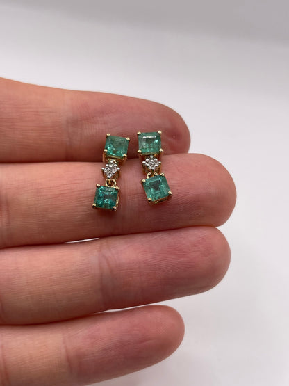 9ct gold emerald and zircon earrings