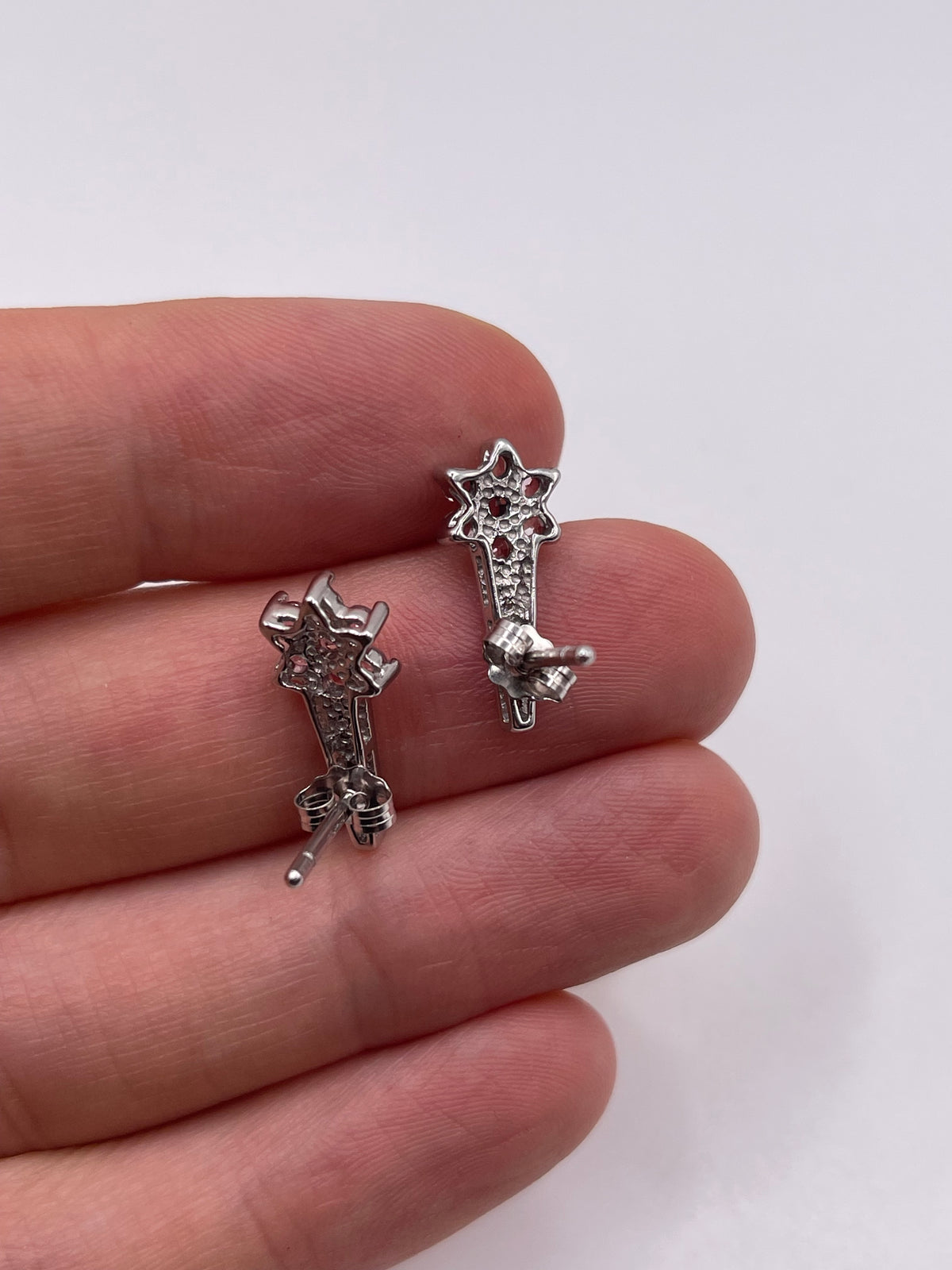 9ct white gold pink topaz and diamond earrings
