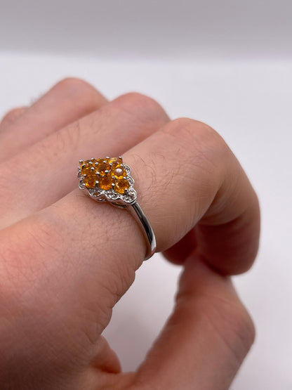Silver orange sapphire ring