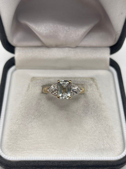 9ct gold green amethyst and zircon ring