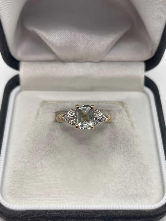 9ct gold green amethyst and zircon ring