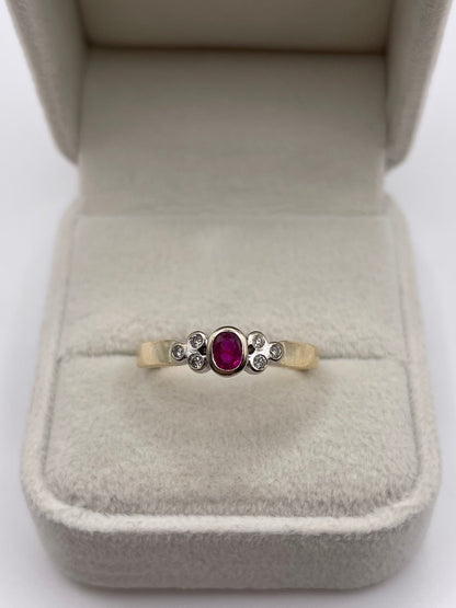9ct gold ruby and diamond ring