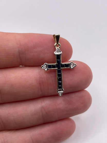 9ct gold sapphire and diamond cross pendant