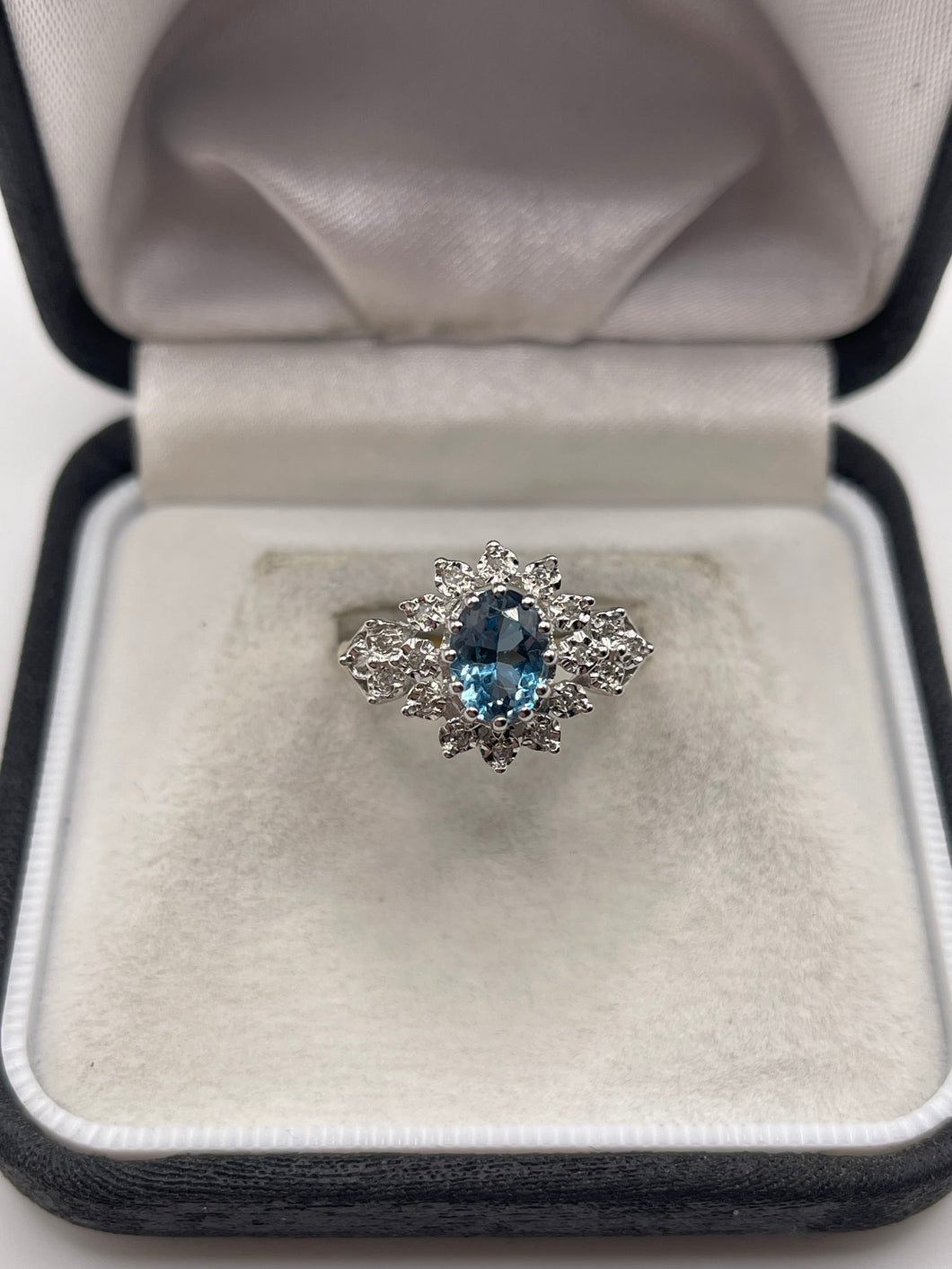 9ct gold blue topaz and diamond ring