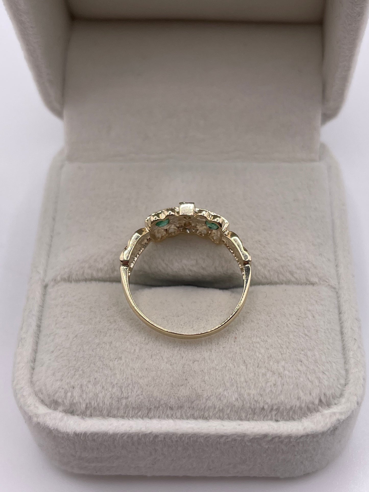 9ct gold emerald and diamond gypsy ring