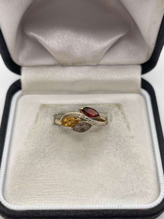 9ct gold multigem and diamond ring