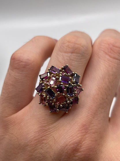 9ct gold multi gemstone cluster ring