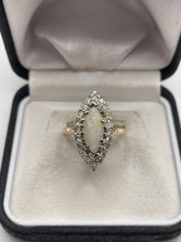 Load image into Gallery viewer, 14ct gold opal and diamond navette ring
