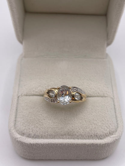9ct gold aquamarine and diamond ring