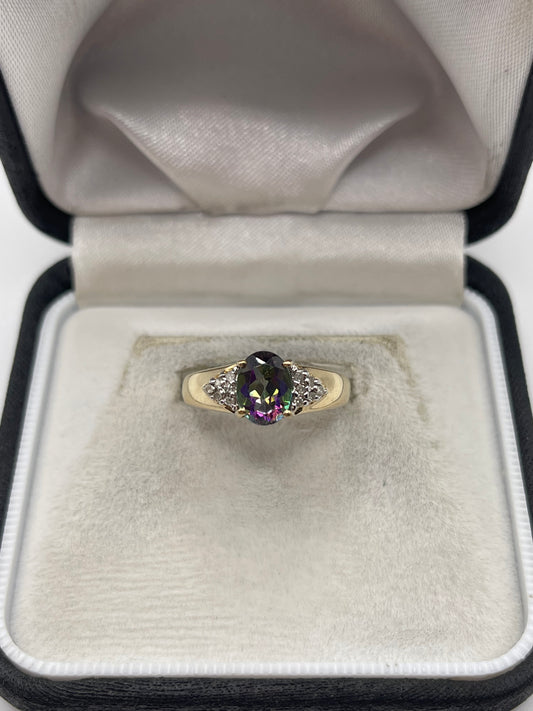 9ct gold mystic topaz and diamond ring