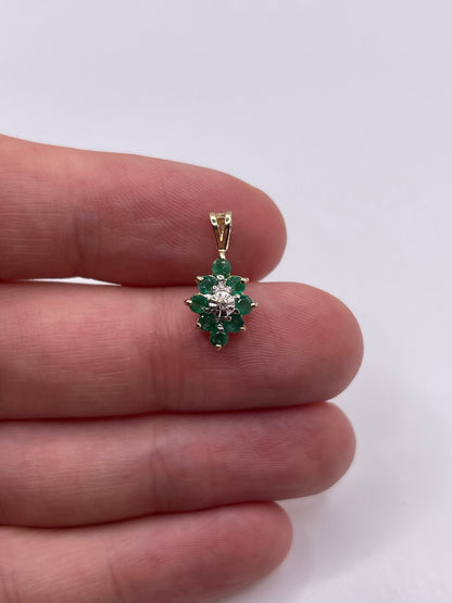 9ct gold emerald and diamond pendant