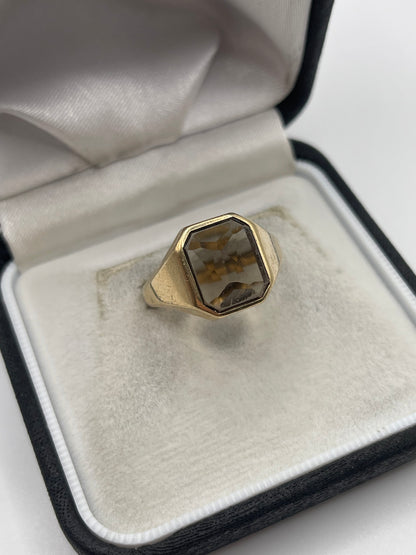 9ct gold Smokey quartz signet ring
