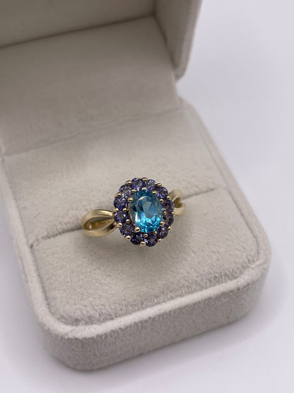 9ct gold topaz and iolite ring