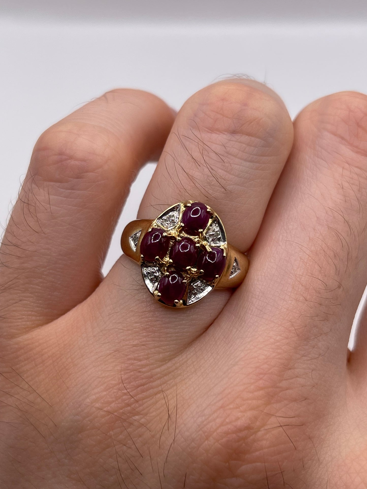9ct gold cabochon ruby and diamond ring