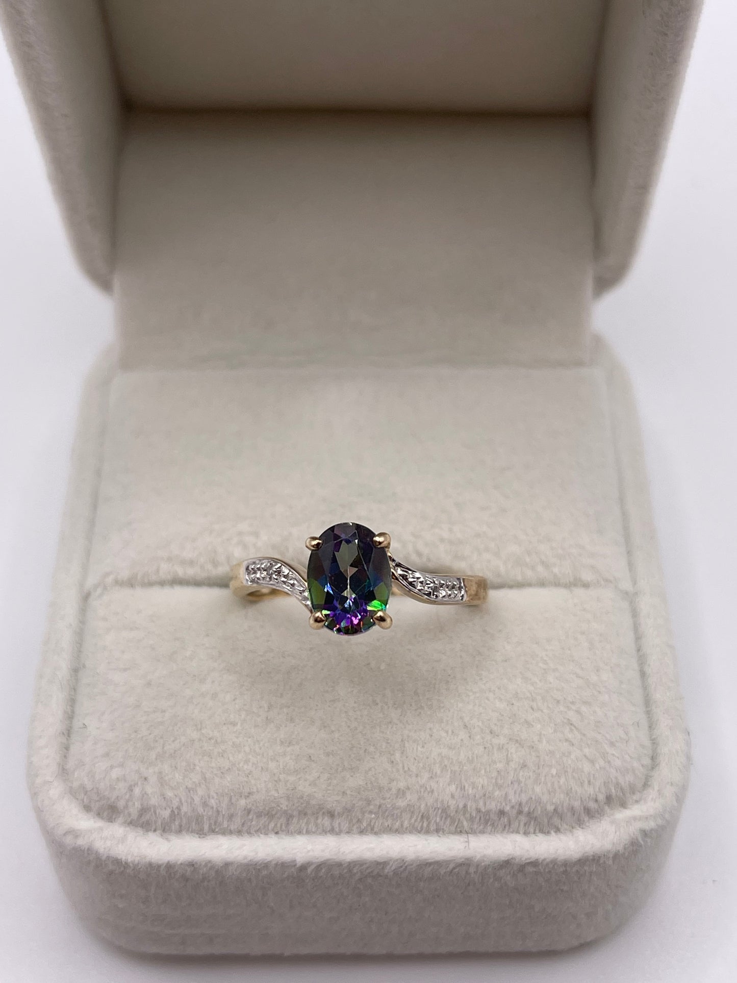 9ct gold mystic topaz and diamond ring