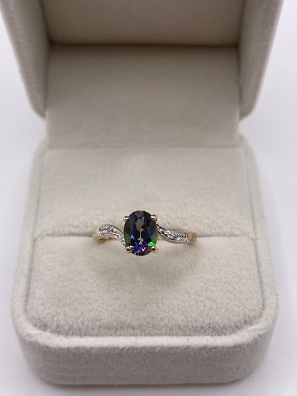 9ct gold mystic topaz and diamond ring