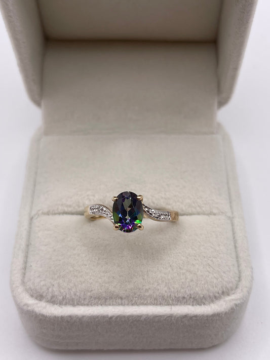 9ct gold mystic topaz and diamond ring