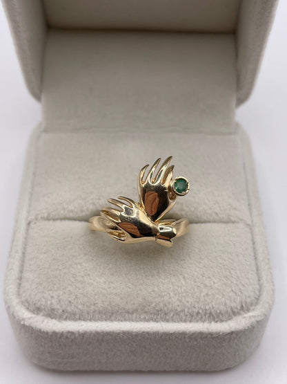 9ct gold emerald double hand ring