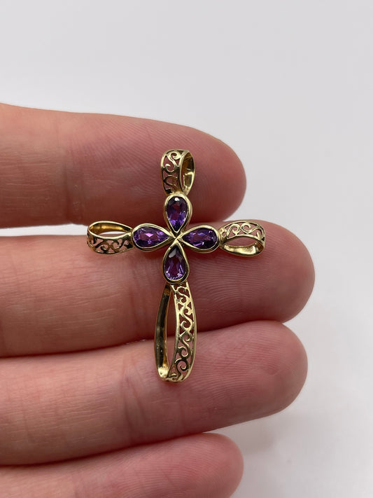 9ct gold amethyst cross pendant