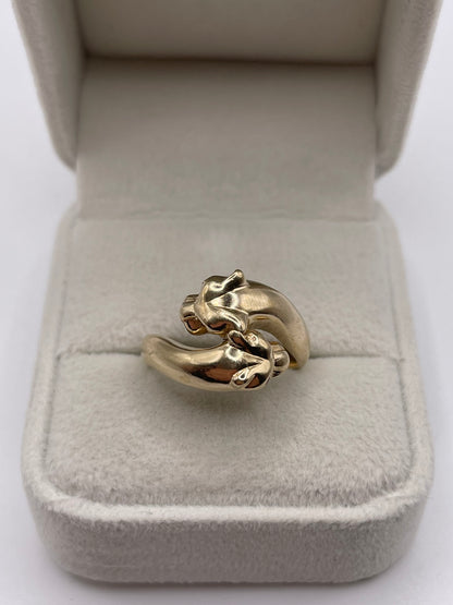 9ct gold ruby double panther ring