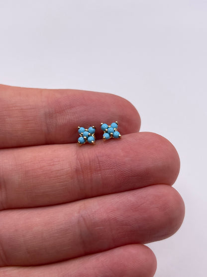 9ct gold turquoise cluster earrings