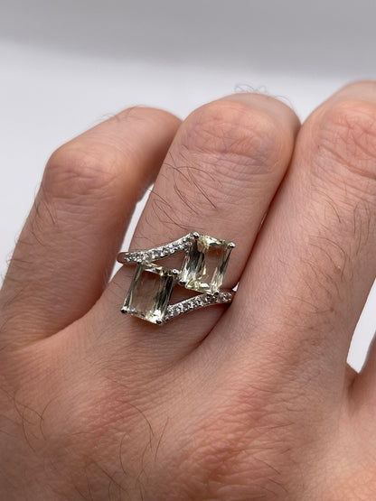 9ct white gold quartz and zircon ring