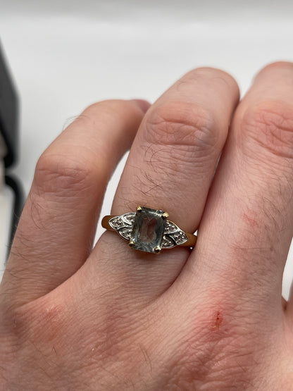 9ct gold green amethyst and zircon ring