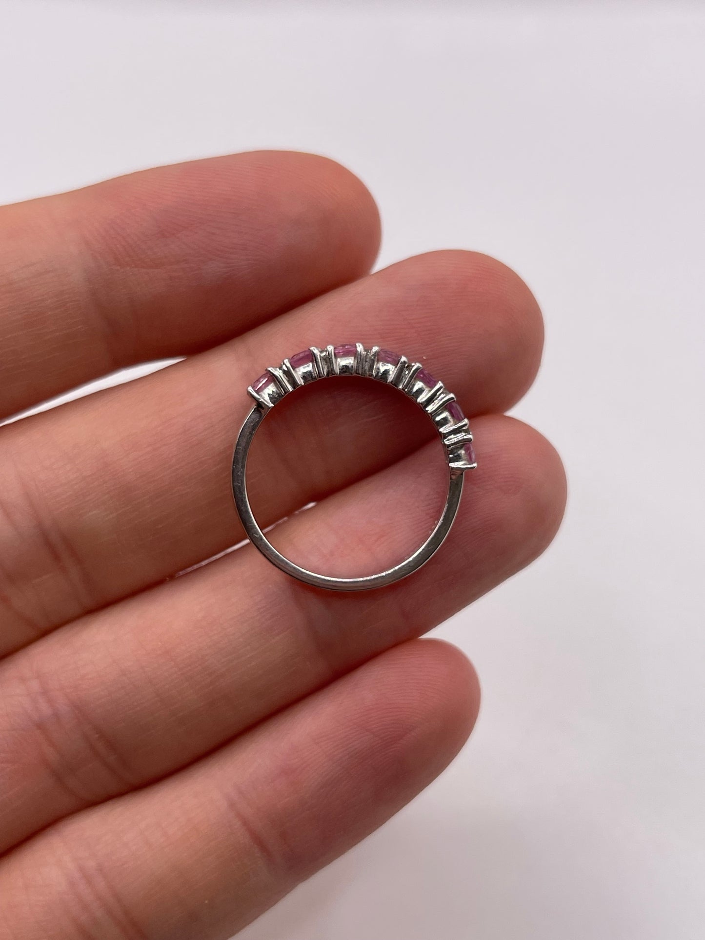 Silver pink sapphire ring