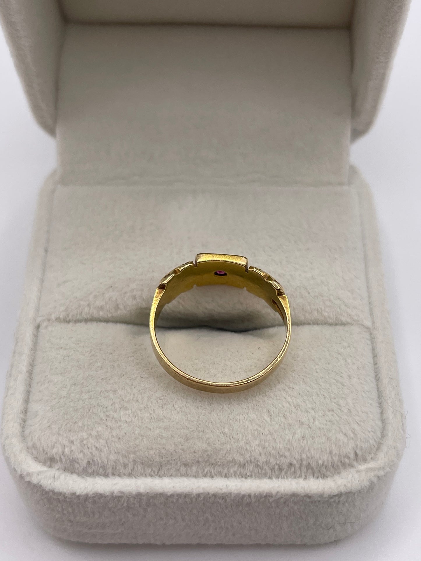 Antique 18ct gold ruby and pearl ring