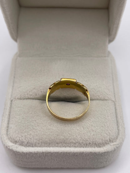 Antique 18ct gold ruby and pearl ring