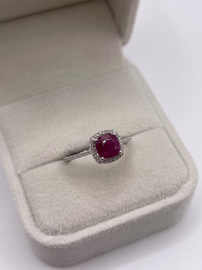 9ct white gold ruby and diamond ring
