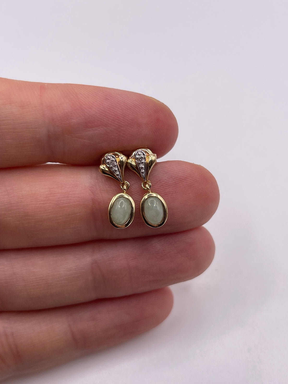 9ct gold jade and diamond earrings