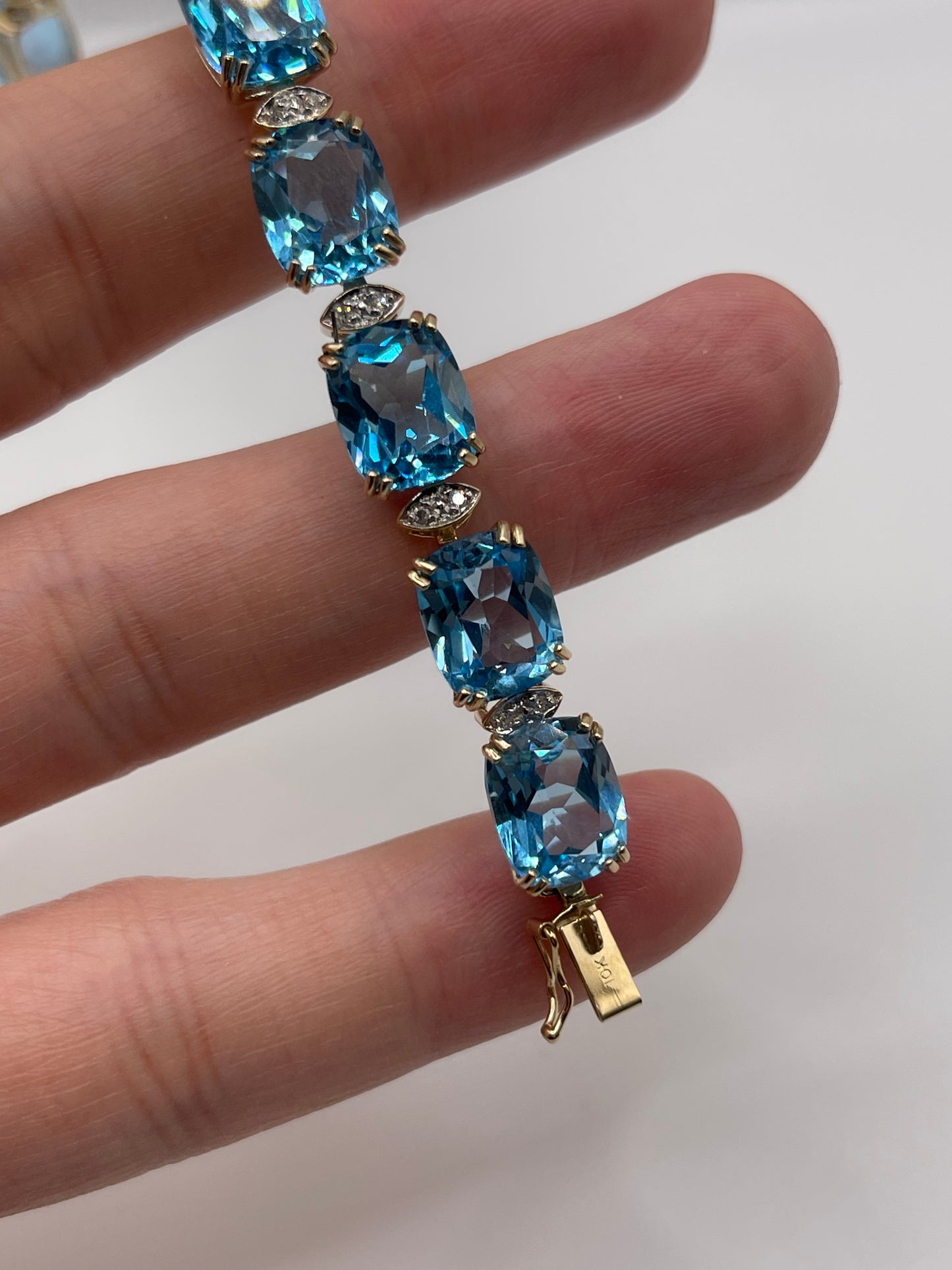 9ct gold blue topaz and diamond bracelet