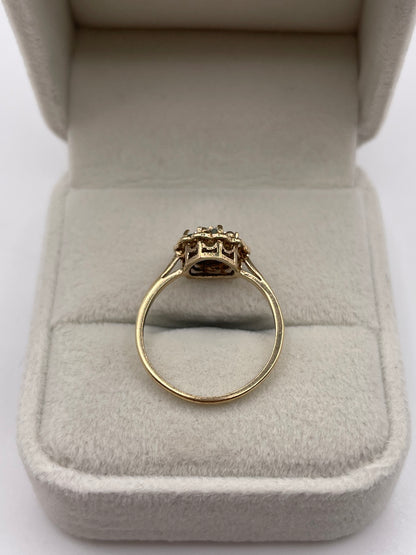 9ct gold emerald and diamond ring