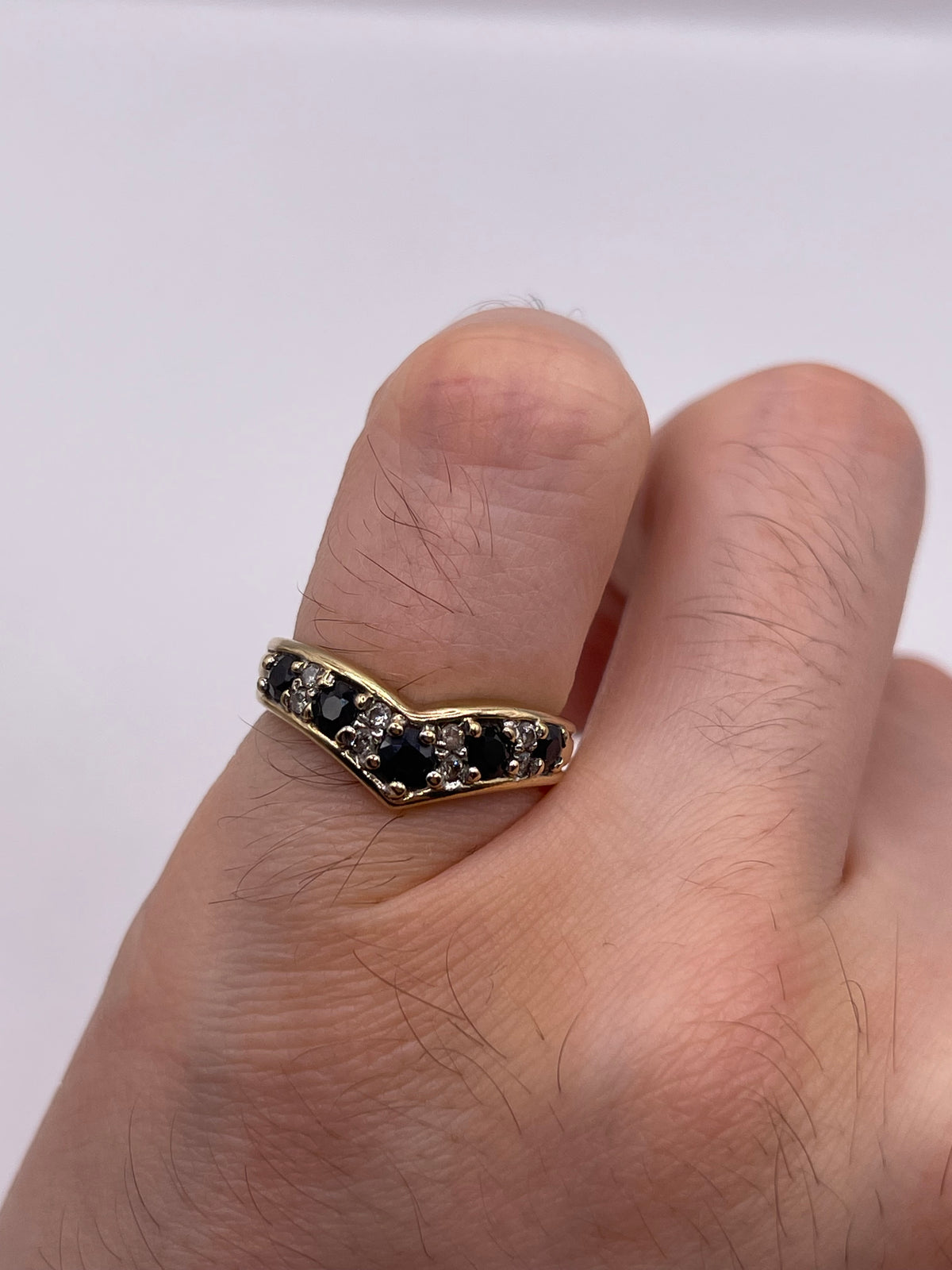 9ct gold sapphire and diamond wishbone ring