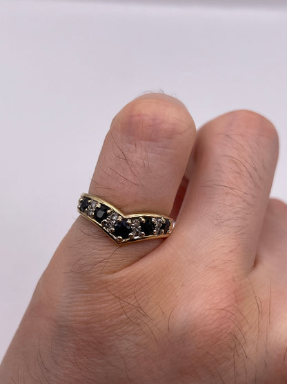 9ct gold sapphire and diamond wishbone ring