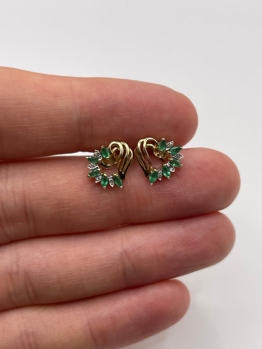 9ct gold emerald and diamond earrings