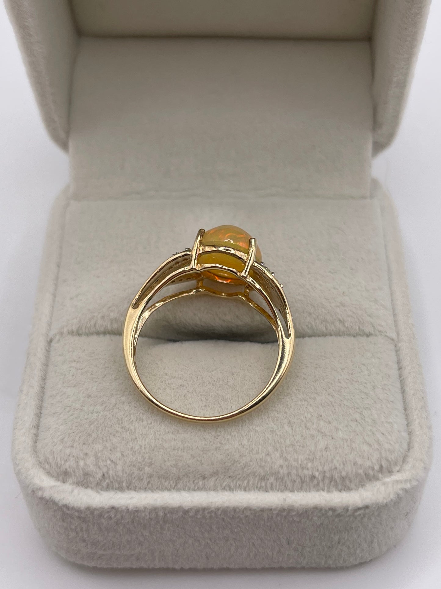 9ct gold opal, quartz and diamond ring