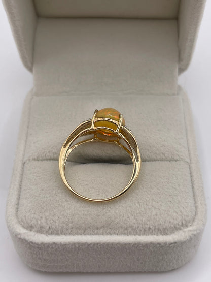 9ct gold opal, quartz and diamond ring