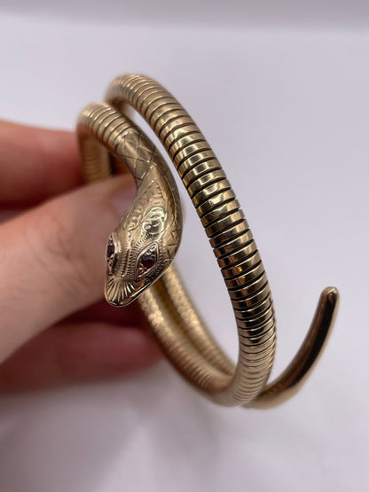 9ct gold garnet snake bangle