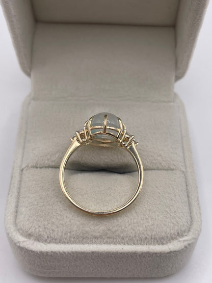 9ct gold cabochon gemstone and zircon ring