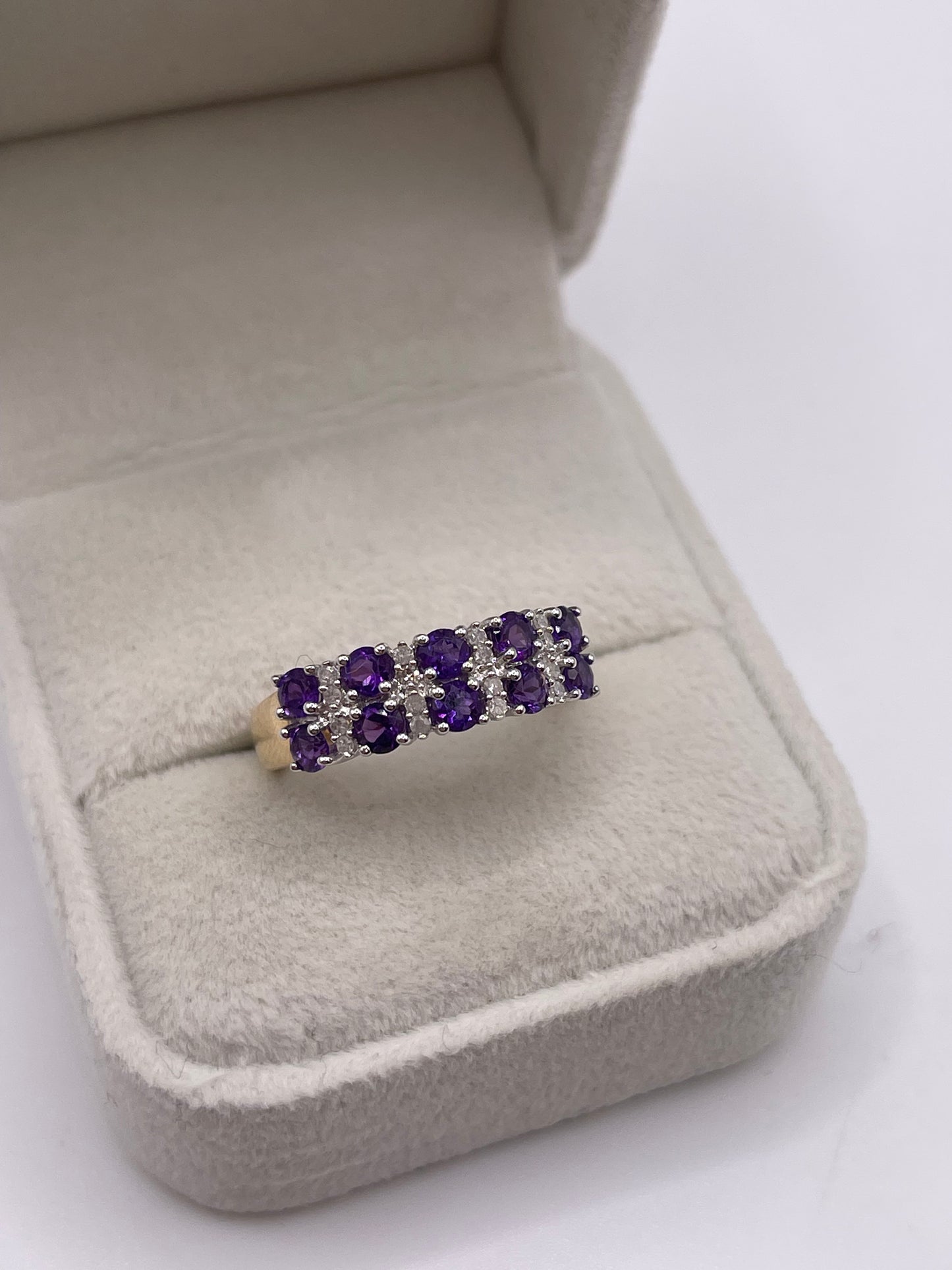 9ct gold amethyst and diamond ring
