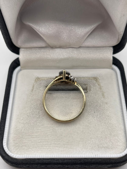 9ct gold ammolite and diamond ring